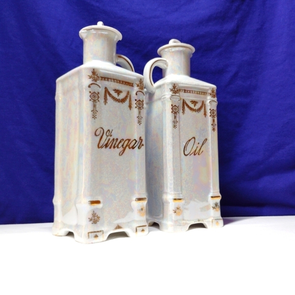 CLEARANCE Antique Oil & Vinegar Cruet Set Lustreware Victoria Czecho-Slovakia - Picture 2 of 15